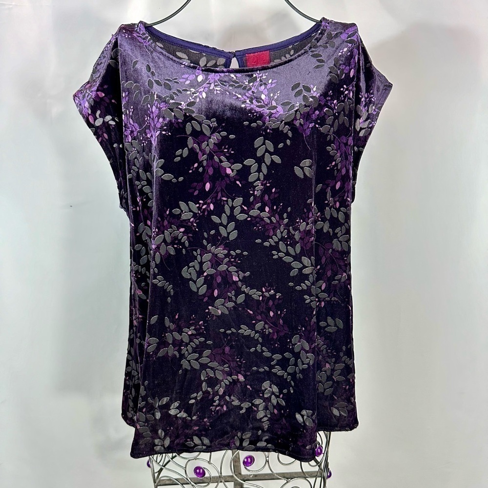 212 Collection Purple floral velour blouse size XL